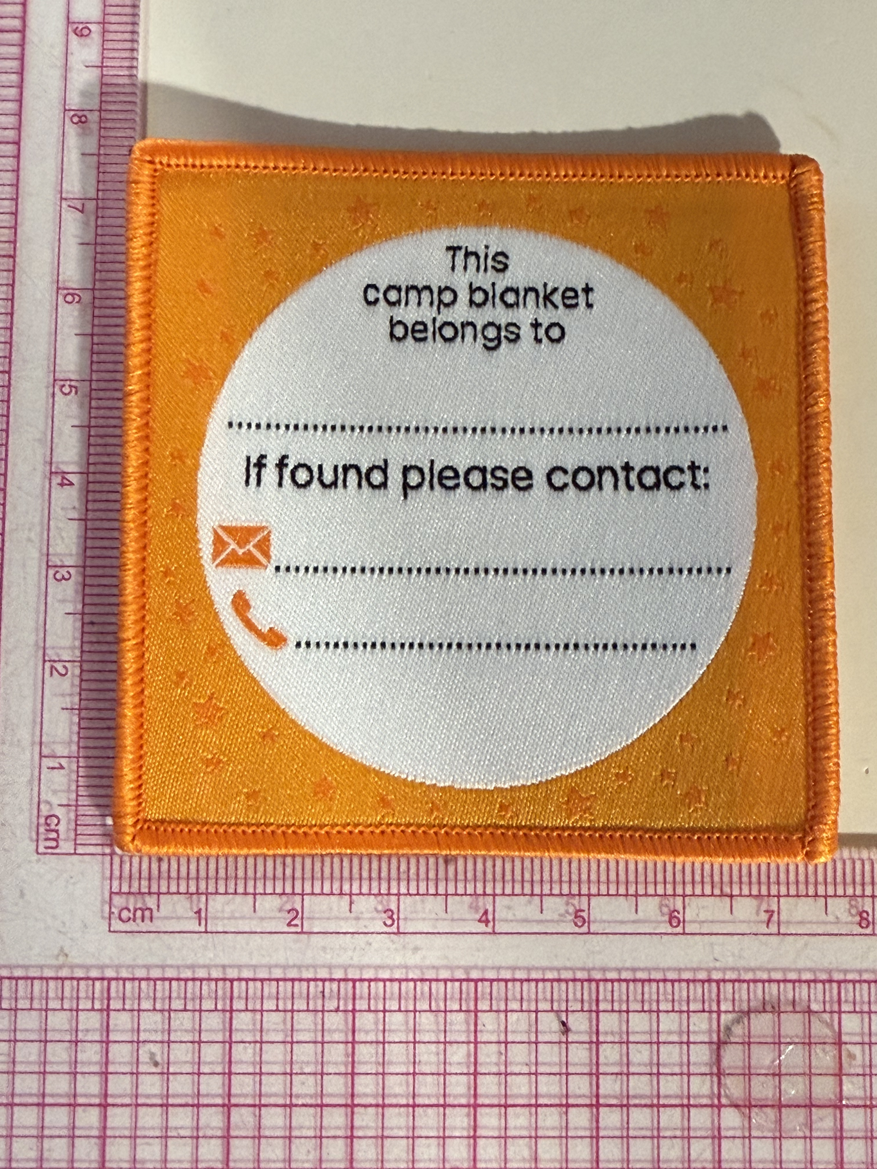 Camp blanket name badge